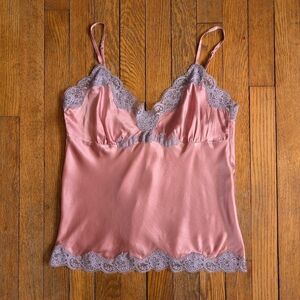 Vintage Y2k Eloise Pink & Purple Silk Lace Trim Cami Tank Top Blouse